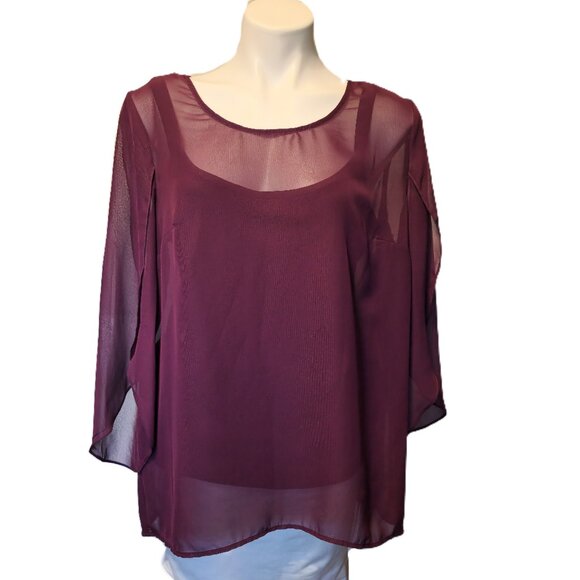 New AB Studio top Women's large Tulip sleeves Sheer fairy breezy lightweight - Picture 2 of 16